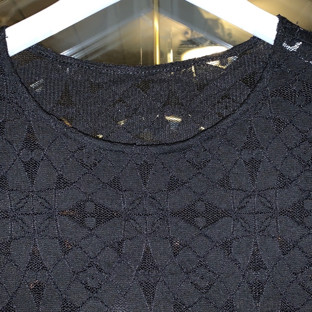 BCBGMaxAzria Alesandra Black Lace Long Sleeve Ruched Dress With Zipper Detail - Picture 7 of 16